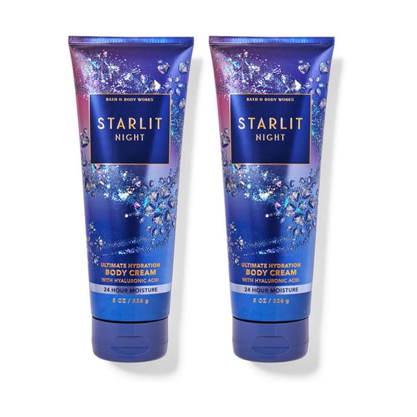 Bath and Body Works Starlit Night Body Cream Ultimate Hydration Gift Set For Women 2 Pack 8 Oz. (Starlit Night)
