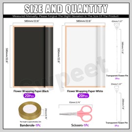 Swpeet Flower Wrapping Paper - Waterproof Floral Bouquet (White + Black) Flower Packaging Paper with Flower Picks Card Holder Ribbon Roll and Scissors Kit, Florist Supplies Bouquet Packaging Paper