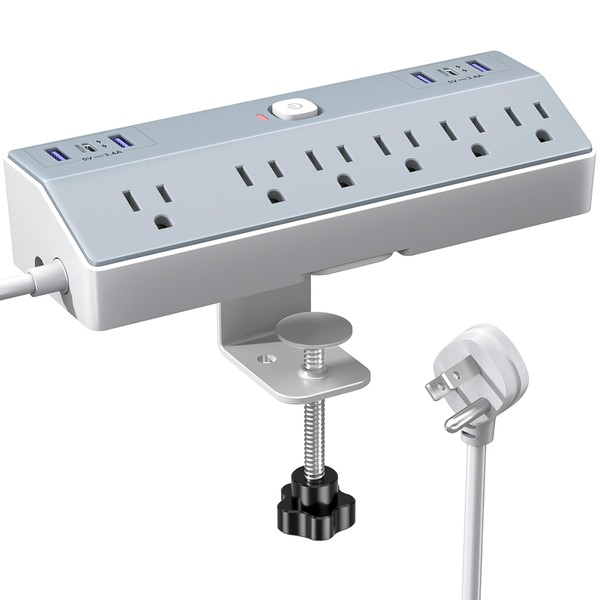 Desk Clamp Power Strip Tall, Desktop Mount Surge Protector,40W Fast