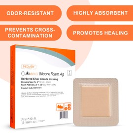 MedVance Bordered Silver Silicone Ag Sterile Absorbent Dressing, 4"x 4" (2.5"x 2.5" Pad), 5 dressings/Box, 5 Pack