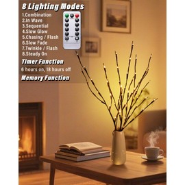 Kinamy LED Tree, Set of 3 Light Trees, 60 LEDs, 8 Modes, Dimmable, Tree Lighting, Indoor Warm White with Plug, Light Branches with Remote Control, Timer for Christmas, Easter, Thanksgiving, Indoor