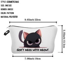 Livel lhood Funny Kitten Makeup Bag Black Cat Small Organizer Bag Toiletry Zipper Pouch Don't Mess With Meow Cosmetic Bag Birthday Present for Cat Lovers Cat Mom Women Friends