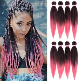 Pre-stretched Braiding Hair 20 Inch 8 Packs Professional Hot Water Setting Yaki Straight Synthetic Braiding Hair for Twist Crochet Braids (#1B/Pink)