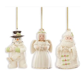 Lenox Holiday Cheer 3-Piece Set Ornaments Snowman, Santa and Angel