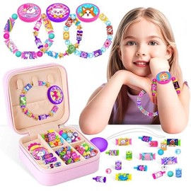 DIY Brad Jewelry Making Kit for Kids Ages 5+ | Creative Craft Set with Storage Box | Fun & Safe Beading Activity for Girls and Boys (Pink)