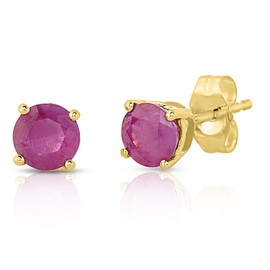 KOKAV 14K White/Yellow Gold Genuine Ruby/Sapphire 4mm Round Stud Earrings (Ruby Red)