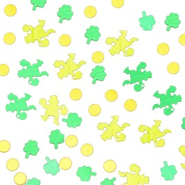 Bohue 60g St Patricks Day Confetti Irish Clover Glitter Shiny Shamrock Leprechaun Disc Assorted Confetti St. Patrick's Day Party Supplies Party Decoration