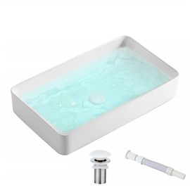 KINGWONG 24 Inch Countertop Vessel Sink for Bathroom Modern Rectangular Bathroom Sinks Shallow Above Counter White Ceramic Porcelain Basins Powder Room Big Bathroom Vanity Cabinets Sink Bowl 24 x 13