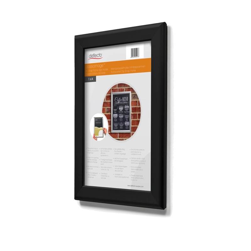 Deflecto A4 Snap Frame - Elegant Black Aluminium Clip Frame