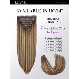 LUVME Straight Seamless 110g 7Pcs Clip in Hair Extensions Full Max with 20inch Remy Human Hair Extensions, Highlight Color 100% Real Soft Human Hair