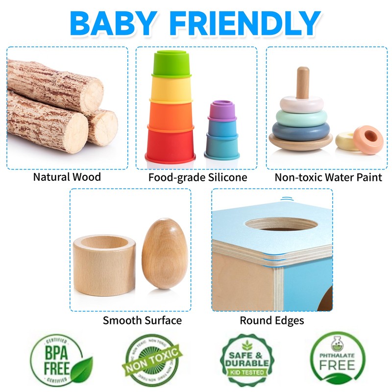 WOODMAM Montessori Toys for Babies 6-12 Months, 9 in 1