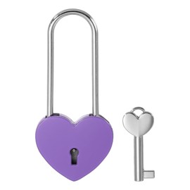 PATIKIL 3.9 Inch Love Locks Heart Padlock with Key Set, Single Heart Couple Wishing Lock Love Padlock for Lover Bridge Anniversary Diary Book Card Box, Purple