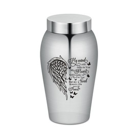 AIWENXI Pet Urn Memorial Urn Container Jar Pot Urn Memorial Urn Keepsake Pet Dog Cat Urns Mini Urns Stainless Steel Memorial Urn Urns for Cremation Ashes (Wingheart)
