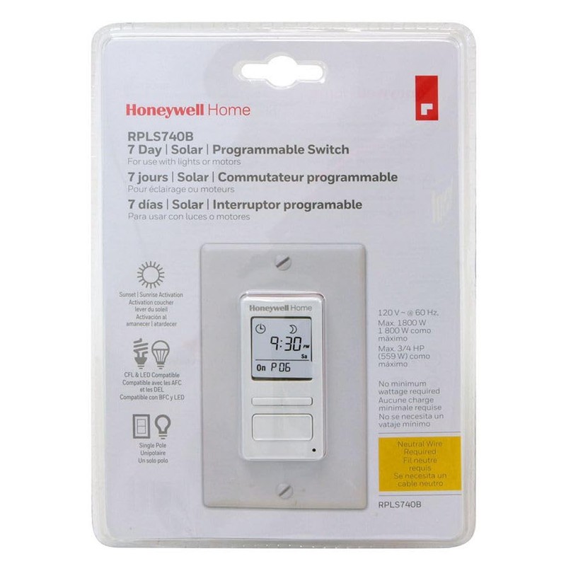 Honeywell Home RPLS740B ECONOswitch 7-Day Solar Programmable Switch, Lights and
