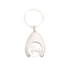 Key Ring with Shopping Trolley Token, Shopping Trolley Token, Shopping Token, Car Bag, Purse, Backpack, Pendant, Decorative Horse, Pony, Rider, Riding Gift (Silver, Pony Jumping)