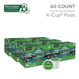Green Mountain Coffee Roasters Black Granite, Keurig Single Serve K-Cup Pods, Espresso Style Dark Roast, 60 Count (6 Packs of 10)