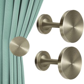 KOLAKO Curtain Holdbacks, Metal Curtain Tie Backs Hooks Antique Brass Modern Decoative Wall Mount Window Drapery Holders Hanger, Curtain Hold Backs Pair (Round Medallion)