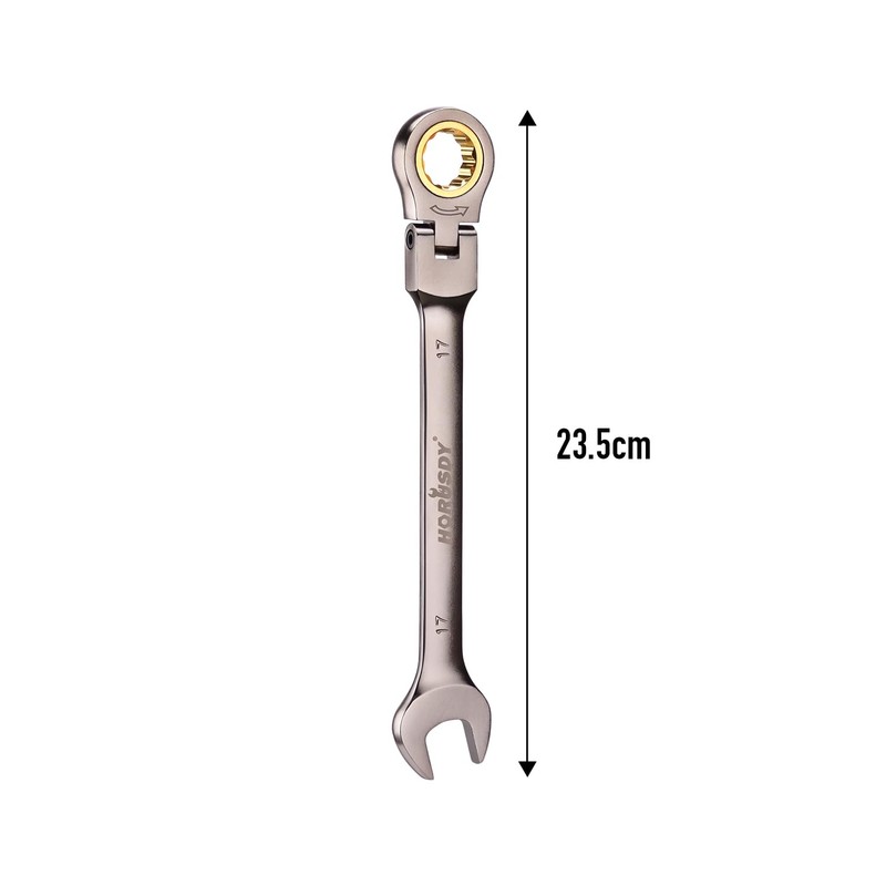 HORUSDY Flexible Head Ratchet Spanner, 17MM Metric Wrench Ratcheting Combination
