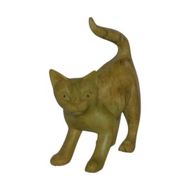 Brave Wings Hand Carved Wooden Cat ~ Cat 13cm High ~ Ornament Sculpture Figurine Statue Unique Table Decoration Home Decor ~ 5194