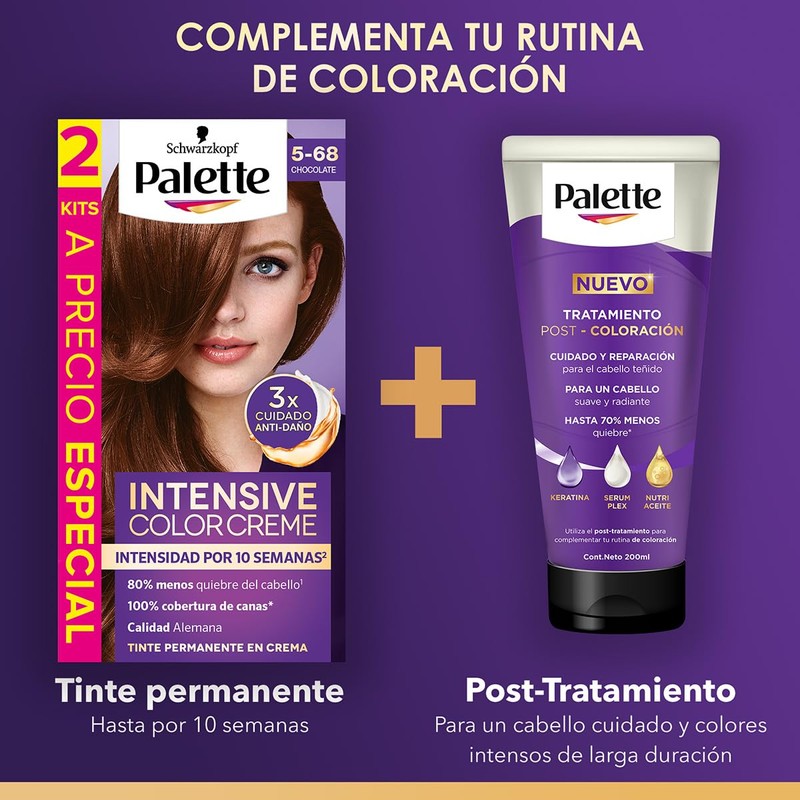Palette Tinte para cabello Color Creme Rubio Cobrizo Oscuro 6-78,