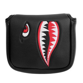 SHABIER Black Golf Putter Cover with Tiger Shark Design Golf Large Mallet Headcover