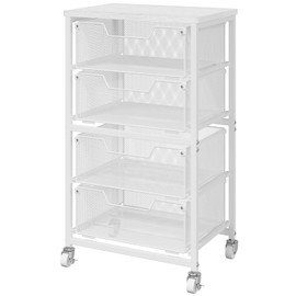 4-Drawer Rolling Storage Cart, Utility Cart with Drawers, White Metal Craft Cart Organizer with Wheels & Wooden Top, Art Supply Storage Organizer for Classroom, Office, Kitchen,Patent Pending