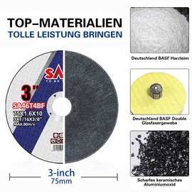 SALI 100 Pack Cut Off Wheels 3 Inch General Purpose Metal Cutting Wheel for 3 In Angle Grinders and Die Grinders- Cutting Disc Aggressive Cutting 3" x 1/16" x 3/8" Operating Up to 25000 RPM and 80 M/S