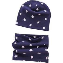VUCDXOP Baby Children's Cotton Hat Scarf Set Winter Boys Girls Beanie Hats + Tube Scarf Set of 2 Autumn Winter Soft Cotton Beanie Hat Neckerchief Round Scarf Neck Warmer Set