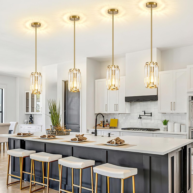 YSHomeStunn Gold Crystal Pendant Lights Kitchen Island 2-Pack Pendants Light
