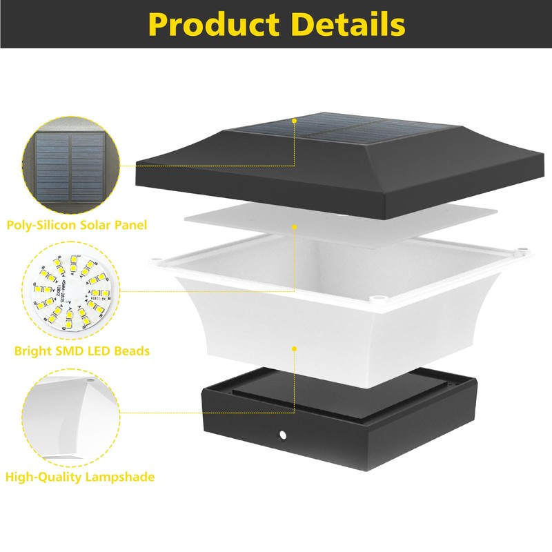 T-SUN Solar Post Lights, Waterproof Outdoor Solar Post Cap Lights