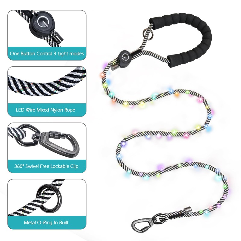 PetBonus 5 FT LED Dog Leash, Rechargeable Light Up Rope