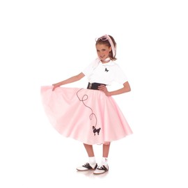 Hip Hop 50's Shop 7 Piece Child Poodle Skirt Outfit (8, Light Pink)