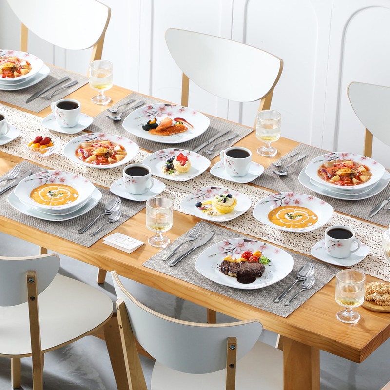 VEWEET Annie Porcelain Dinnerware for 6, 30-Piece Pink Floral Dish