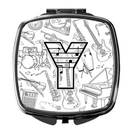 Caroline's Treasures CJ2007-YSCM Letter Y Musical Note Letters Compact Mirror Decorative Travel Makeup Mirror for Women Girls Gifts Pocket Makeup Mirror Folding Handheld