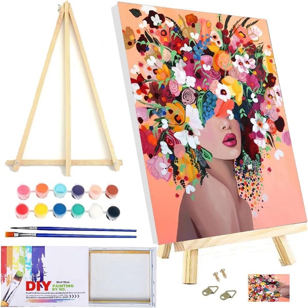 Jakener Paint by Numbers for Adults with Frame,Woman Flower Painting