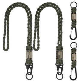 Frienda 2 Set Heavy Duty Paracord Lanyard Necklace Whistles Strap Braided 550 Keychain Lanyard for Outdoor Activities Camera (Camo Green)