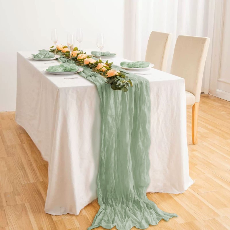 Cheese Cloth Table Runner, Sage Green, Muslin Table Runner, Wedding,