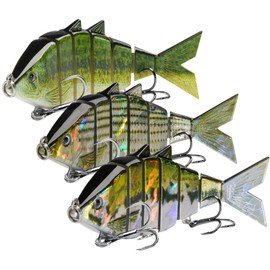 BASSDASH Bone Multi Jointed Swimbait 3-Pack, 3.7in/0.66oz Hard Fishing Lure for Bass, Trout, Bluegill, Pike