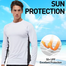 Arcweg Rashguard Men Long Sleeves Diving UV Protection UPF 50+ Elastic Rash Vest Loose Fit Top Swimming Quick Drying Surfing Pool T-Shirt Sports Top Rashie M (EU) New White and Grey