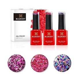 BLUESKY Gel Polish Gel Nagellack Set Glitters 3 x 5 ml Glitzer Blau Rosa Lila
