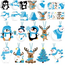 Dianelhall 50 Pcs Winter Craft Kits for Kids Penguin Arts and Crafts DIY Snowman Sticker Ornament Make Your Own Winter Craft Projects for Winter Holiday Christmas Tree Home Classroom Holiday Party