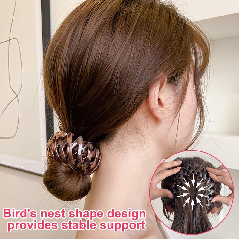 Horsetail Clip Damen Haarspange Einziehbar Vogel-Nest-Design 7 Stück Flexibel Schwarz