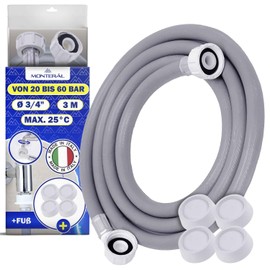 Inlet Hose Washing Machine and Dishwasher 3 m 25°C from 20 to 60 Bar Connection Diameter 3/4 Inch Water Hose Complete with 4 Vibration Dampers Washing Machine Made in Italy MONTERAL