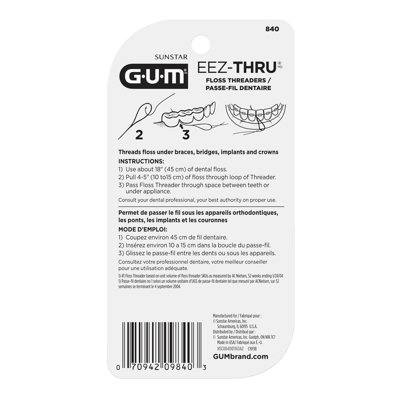 GUM EEZ-Thru Floss Threaders for Braces, Bridges & Implants, Easy