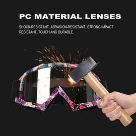 immoono Motorcycle Skiing Goggles with Neck Gaiter for Women Girls, OTG Anti UV Fog ATV Dirt Bike Motocross Riding Glasses, Camo Purple Pink Frame Solid Purple Face Cover