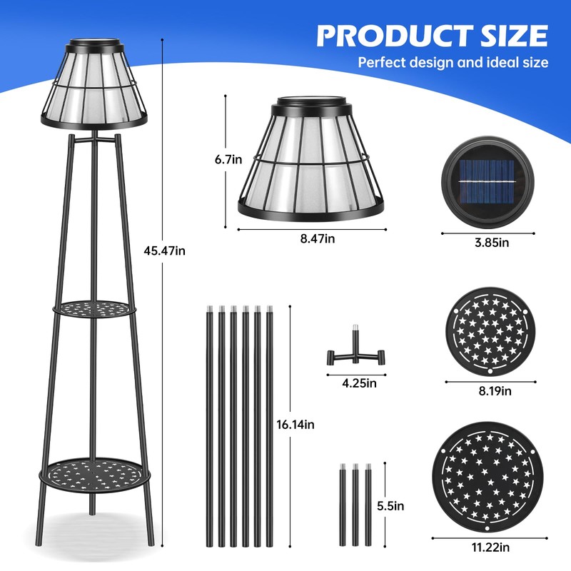 45.4'' Metal Outdoor Solar Floor Lamps 2 Pack, Waterproof Solar