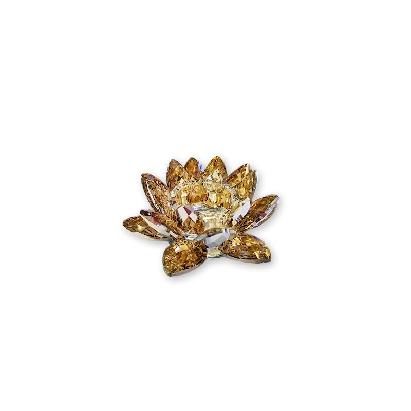 Gold Lotus Crystal Tea Light Candle Holder