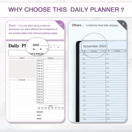 Daily Planner Undated, To-Do List Notebook with Hourly Schedule, (7x10") Spiral Appointment Organizer Calendar for Man / Women, Flexible Cover, Twin-Wire Binding Elastic Closure, Pocket Pen Loop, 160 Pages