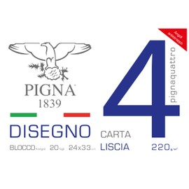 Pigna, Blocco da Disegno con 4 angoli PignaQuattro, Formato 24x33 cm., 20 Fogli da 220 g/m², Perfetto per Disegni e Schizzi, Carta Liscia, confezione 1 pezzo