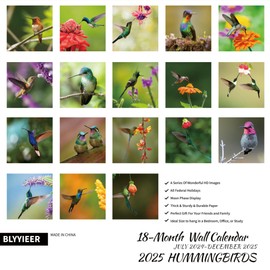 2025 Wall Calendar Hummingbird | Jul 2024 -Dec 2025 | 18 Monthly Hangable Hummingbird Calendars | 12" x 24" (Open) | Thick & Sturdy Paper for Organizing & Planning | Home and Office | Hummingbird